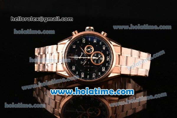 Tag Heuer Mikrograph Chrono Miyota OS10 Quartz Full Rose Gold with Black Dial and Arabic Numeral Markers - Click Image to Close